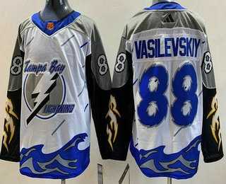 Men%27s Tampa Bay Lightning #88 Andrei Vasilevskiy White 2022 Reverse Retro Authentic Jersey
